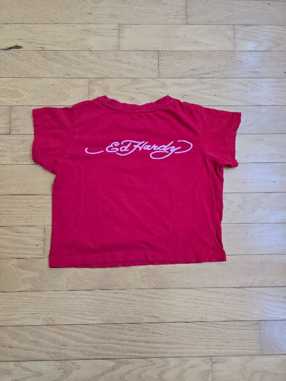 vintage Y2K Ed Hardy red grunge cropped fitted t-shirt | WMS XL - Picture 8 of 10